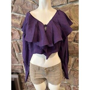 White Silk Long sleeve Dressy Cropped Blouse Size S NWT Y2K Ruffle Collar VGE